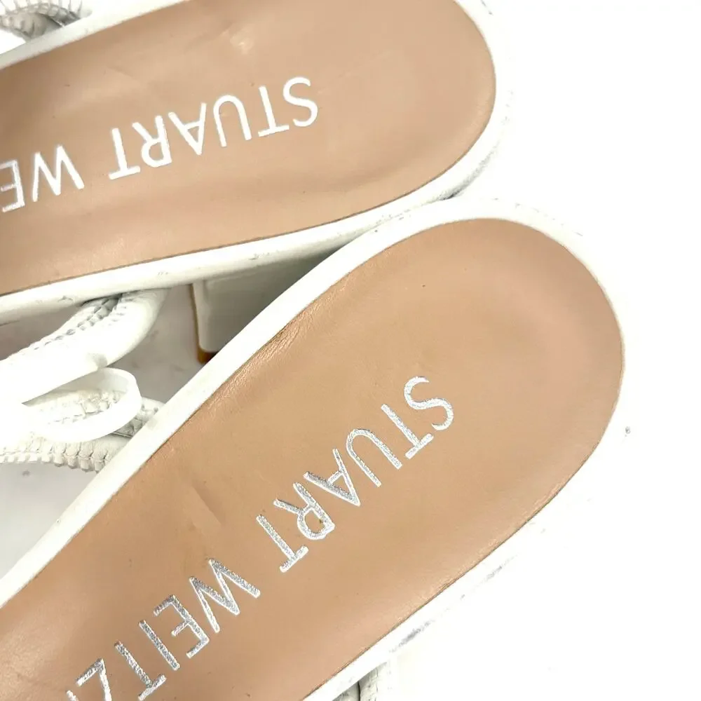 Stuart Weitzman Leather T Strap Heels 8 White Sandals Bridal Wedding Grad